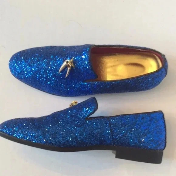 💎 Blue Glitter Loafers Gold Tassels Size US8 Euro41 - Picture 11 of 11